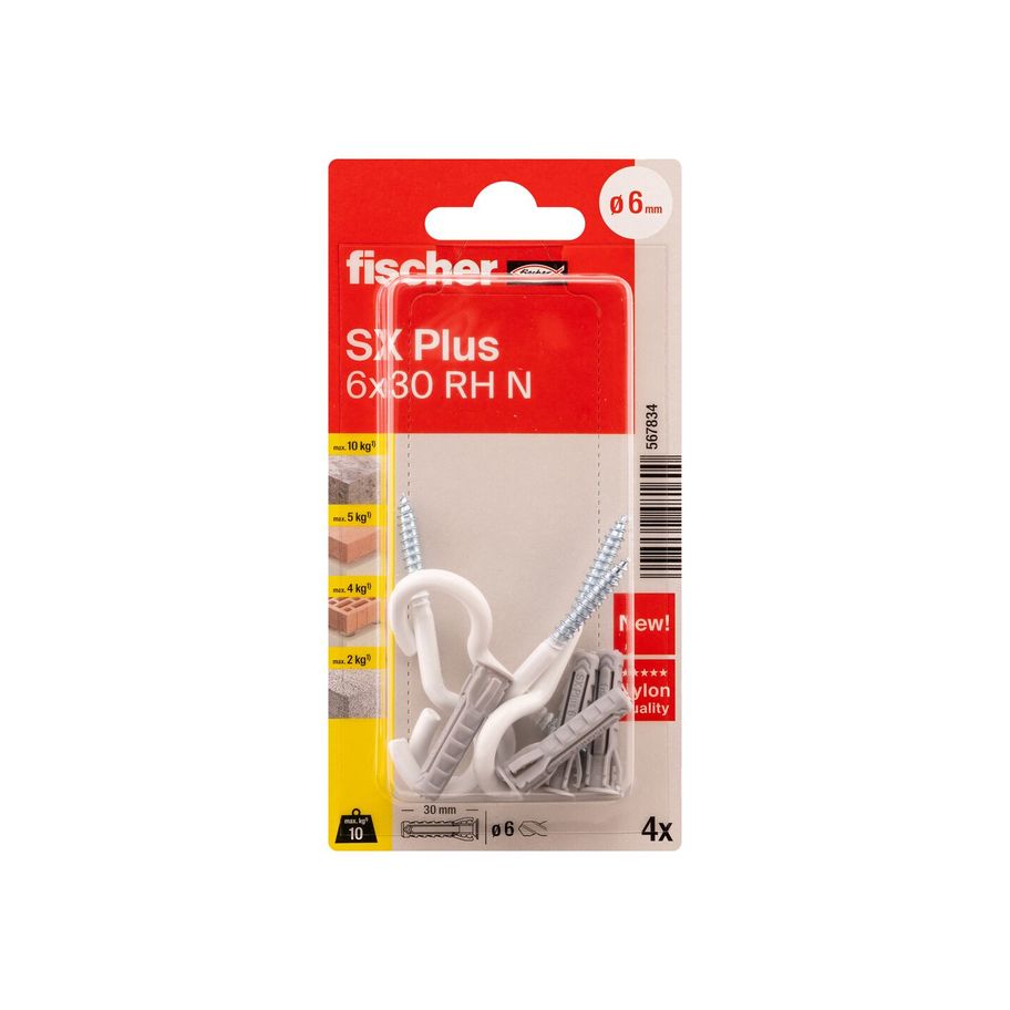 fischer SB Nylondübel SX mit Rundhaken weiss