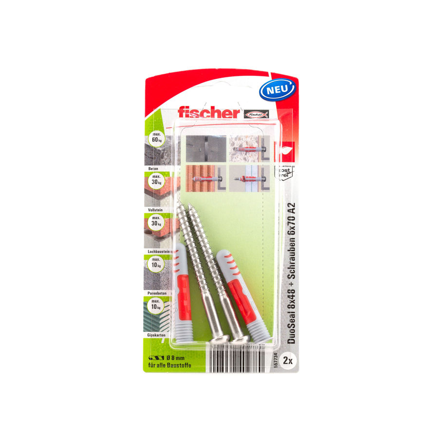 fischer DuoSeal abdichtender Dübel mit Schraube grau/rot