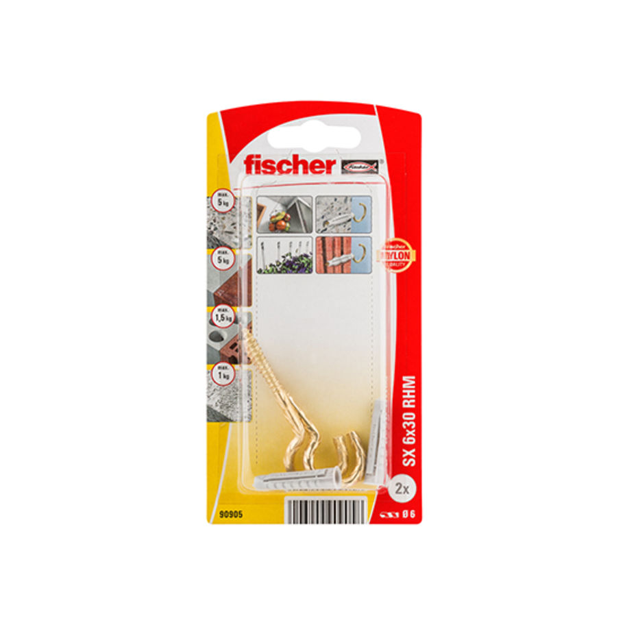 fischer SB Nylondübel SX mit Rundhaken vermessingt