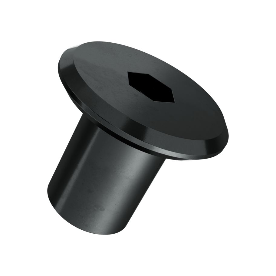 Flachkopf Hülsenmuttern SW5 Stahl brüniert M6x14,4/9/17