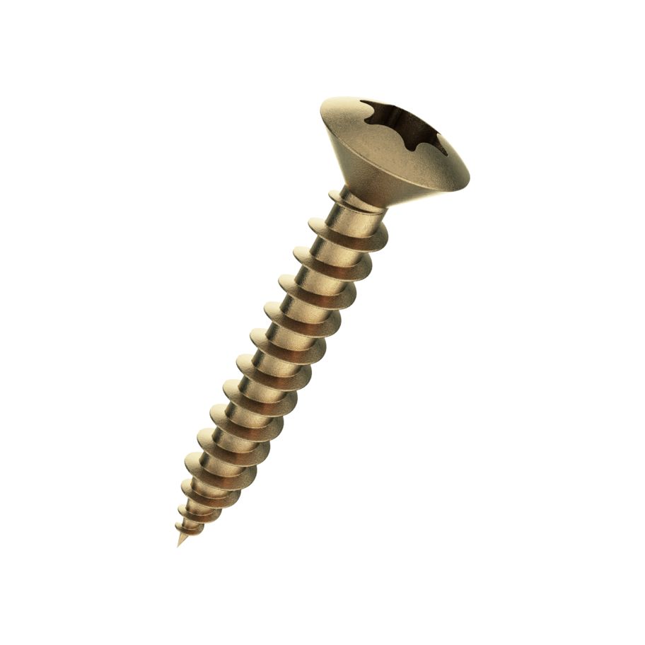 Linsensenk-Spanplattenschrauben T15 Stahl vermessingt