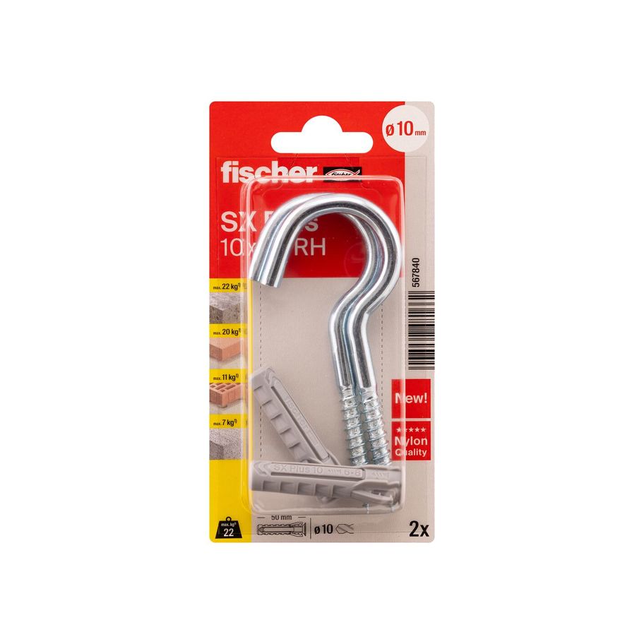 fischer Dübel SX Plus mit Rundhaken 10x50
