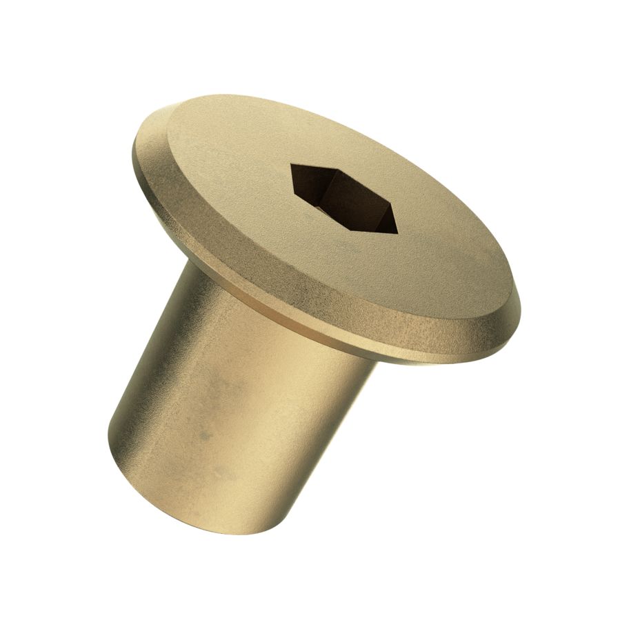 Flachkopf Hülsenmuttern SW5 Stahl vermessingt M6x14,4/9/17